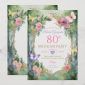 妖精の蝶の庭園 80歳の誕生日パーティー 招待状 (正面/裏面)