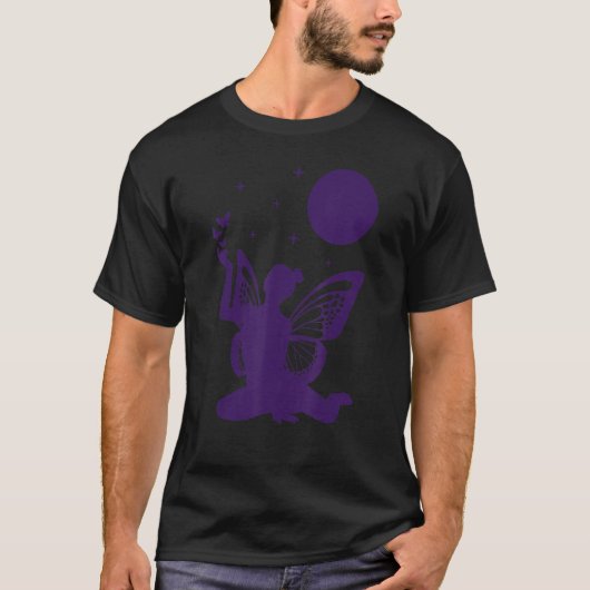 妖精の蝶 月 驚くべき美しさ 魔法の妖精 Tシャツ (正面)