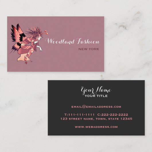 妖精の蝶、紫とピンク 名刺 (正面/裏面)