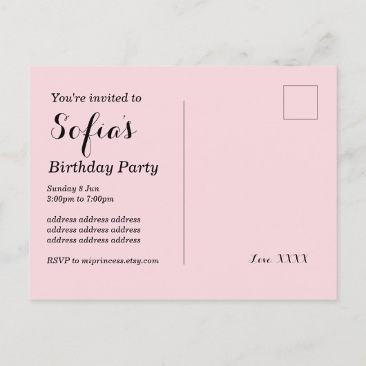 妖精の誕生日のはがきの招待状 インビテーションポストカード (裏面)