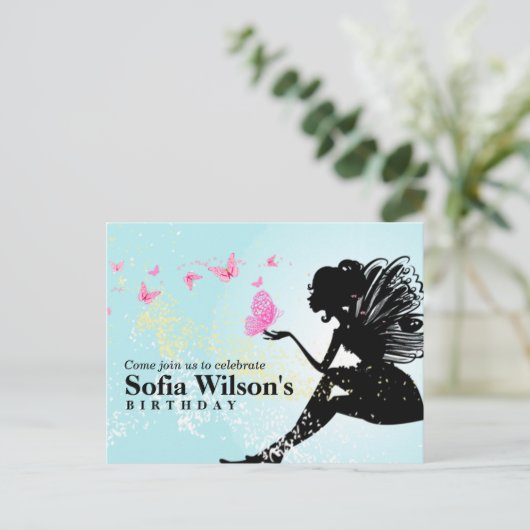 妖精の誕生日のはがきの招待状 インビテーションポストカード (スタンド正面)