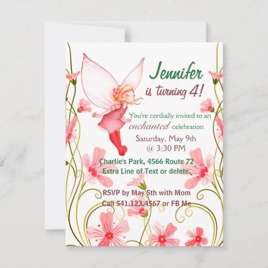 妖精の誕生日の子供の女の子の招待状 招待状 (正面)