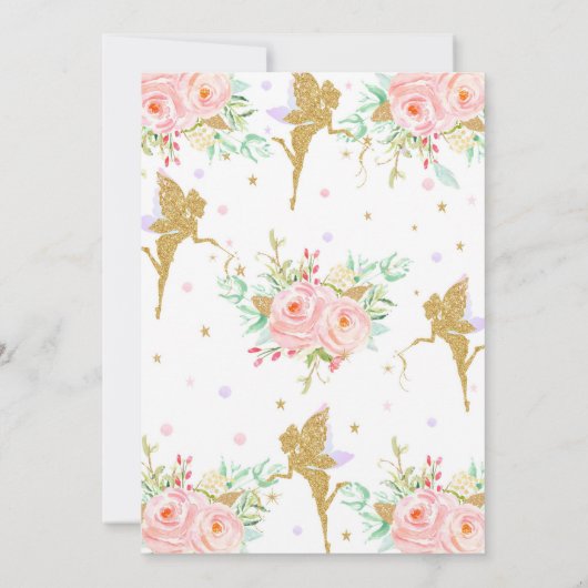 妖精の誕生日の招待状のピンクの花のお洒落 招待状 (裏面)
