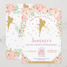 妖精の誕生日の招待状のピンクの花のお洒落 招待状