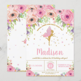 妖精の誕生日の招待状のピンクの花の妖精のパーティー 招待状