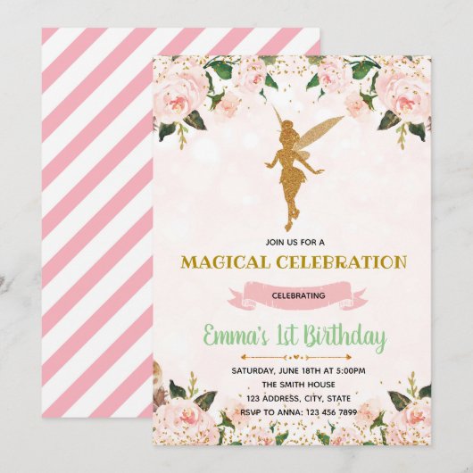 妖精の誕生日の招待 招待状 (正面/裏面)