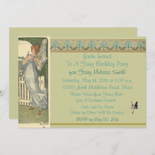 妖精の誕生日パーティーの招待状 招待状 (正面/裏面)