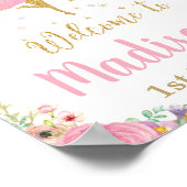 妖精の誕生日パーティーウェルカムサインピンクフローラガール ポスター (角)