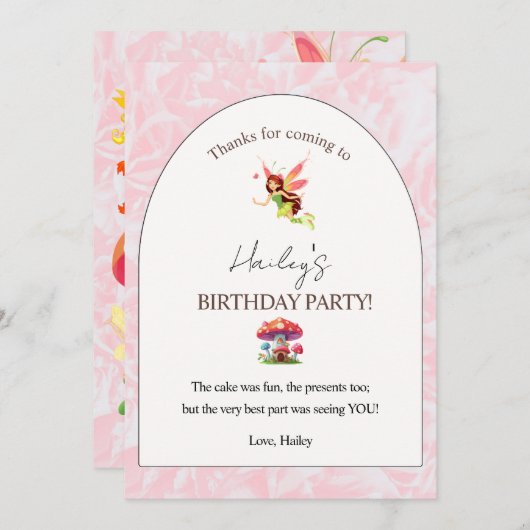 妖精の誕生日パーティー垂直サンキューカード サンキューカード (正面/裏面)