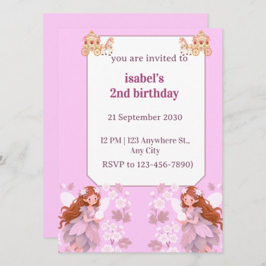 妖精の誕生日招待状 女子 招待状 (正面/裏面)