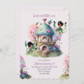 妖精の誕生日招待 Afro 妖精 ファンシー 招待状 (正面/裏面)