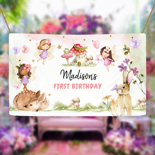 妖精の誕生日1歳 魔法の森の少女 フラワー 横断幕