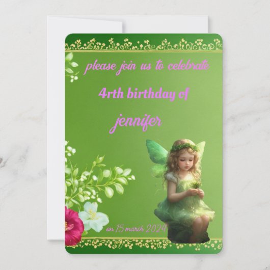 妖精の誕生日 招待状 (正面)