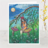 妖精の読み手はタッドスツールに座っている カード (黄色い花)