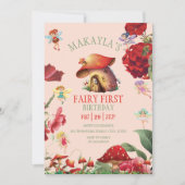 妖精の赤いキノコフローラガールファースト誕生日 招待状 (正面)