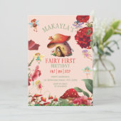 妖精の赤いキノコフローラガールファースト誕生日 招待状 (スタンド正面)