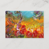 妖精の赤い花のティール（緑がかった色）青いフローラファンタジー 名刺 (裏面)