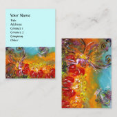 妖精の赤い花のティール（緑がかった色）青いフローラファンタジー 名刺 (正面/裏面)