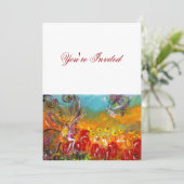 妖精の赤い花のファンタジー誕生日パーティー 招待状 (スタンド正面)