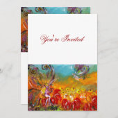 妖精の赤い花のファンタジー誕生日パーティー 招待状 (正面/裏面)