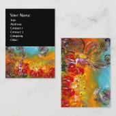 妖精の赤い花のフローラファンタジー黒 名刺 (正面/裏面)