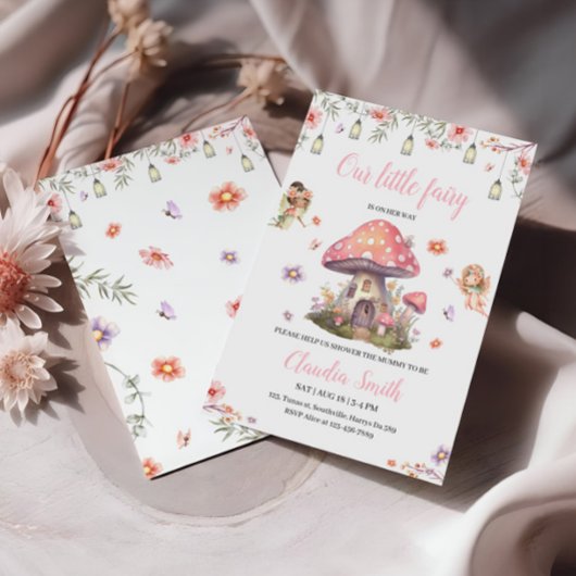 妖精の赤ちゃんシャワーピンクのラベンダーの花 招待状