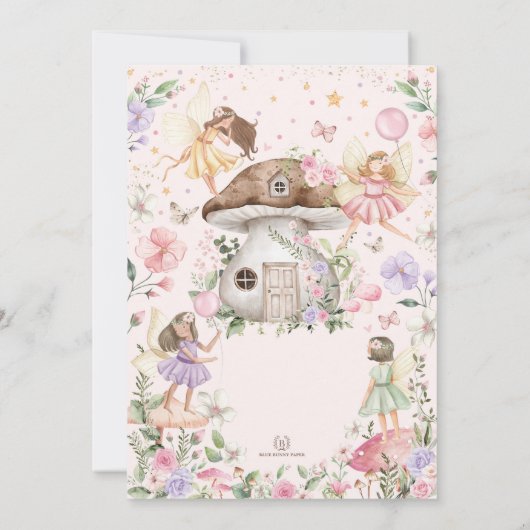 妖精の赤ちゃんシャワーピンクのラベンダーフラワーティーパーティー 招待状 (裏面)