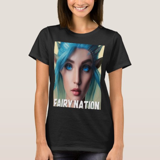 妖精の青い髪の小妖精や小人フェイピクシーエルフィン Tシャツ (正面)