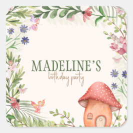 妖精の魅力森キノコの緑のフローラ スクエアシール