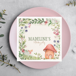 妖精の魅力森キノコの緑のフローラ スタンダードカクテルナプキン