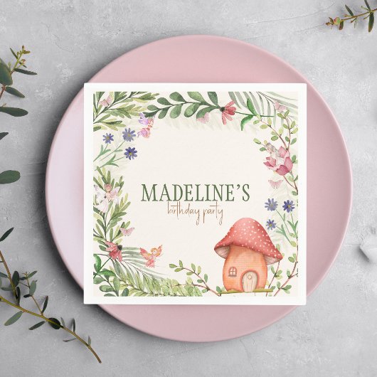 妖精の魅力森キノコの緑のフローラ スタンダードカクテルナプキン