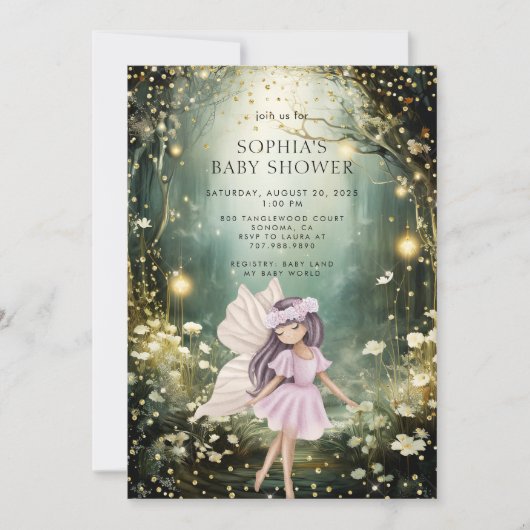 妖精の魅惑された森の赤ちゃんシャワー 招待状 (正面)