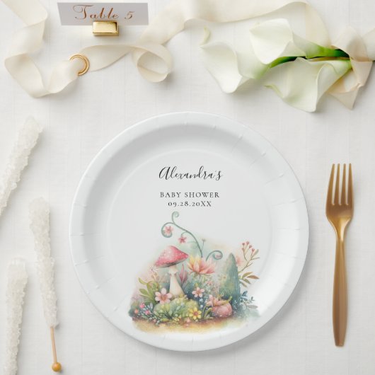 妖精の魅惑の庭キノコ赤ちゃん女の子シャワー ペーパープレート (ウェディング)