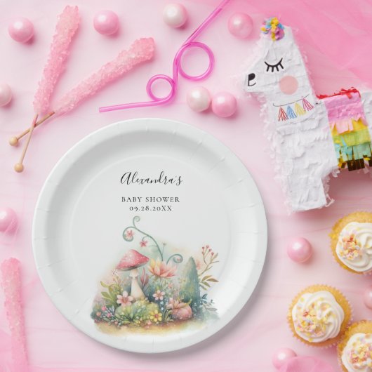 妖精の魅惑の庭キノコ赤ちゃん女の子シャワー ペーパープレート (パーティー)
