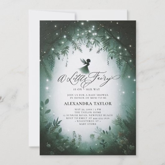 妖精の魅惑の森エメラルドベビーガールシャワー 招待状 (正面)