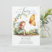 妖精の魅惑エメラルド金ゴールドかわいい赤ちゃん女の子シャワー 招待状 (スタンド正面)
