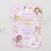 妖精の魅惑パーティー、ガーデンフラワーガール誕生日 招待状 (正面/裏面)