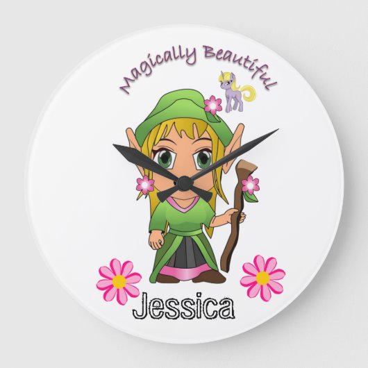 妖精の魔法のように美しいフローラ時計 ラージ壁時計 (正面)