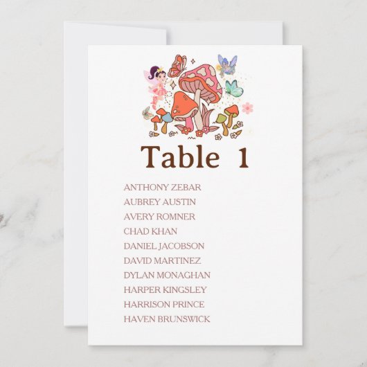 妖精の魔法のキノコ テーブル番号表 招待状 (正面)