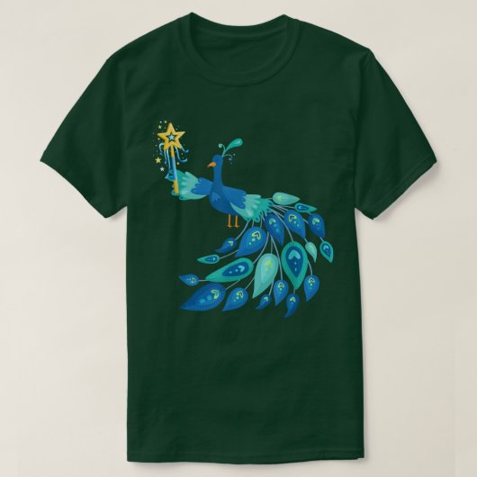 妖精の魔法の孔雀おもしろいかわいい鳥の動物の愛 Tシャツ (デザイン正面)