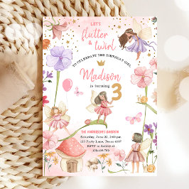 妖精の魔法の森の庭園の少女の誕生日パーティー 招待状