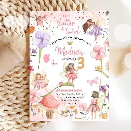 妖精の魔法の森の庭園の少女の誕生日パーティー 招待状