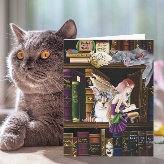 妖精の魔法の猫たちと魔法の図書館の本 カード