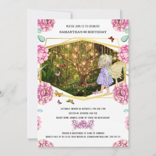 妖精の魔法をかけたホタルのガーデンバタフライバラ 招待状 (正面)