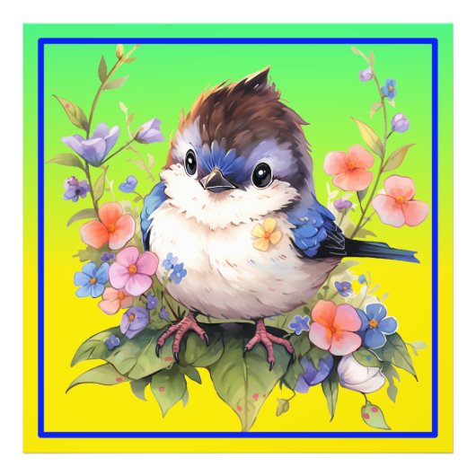 妖精の鳥の花の水色クリップアート–73610 フォトプリント            (正面)