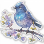 妖精の鳥の花の水色クリップアート–73611 シール (正面)
