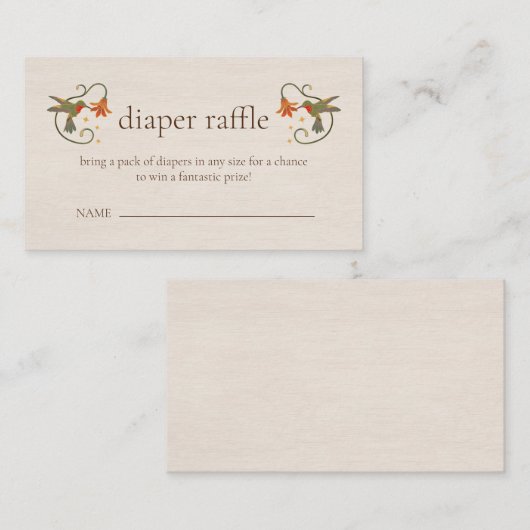 妖精の鳥フローラおむつラッフルベビーシャワー エンクロージャーカード (正面/裏面)