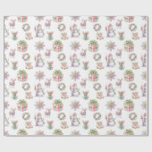 妖精の鹿プレゼント雪だるまピンク妖精クリスマス ラッピングペーパー (フラット)