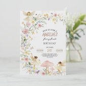 妖精の1歳の誕生日おめでとう！ ワイルドフラワーの1stバースデー 招待状 (スタンド正面)