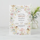 妖精の1歳の誕生日おめでとう! ワイルドフラワーの1stバースデー 招待状 (スタンド正面)